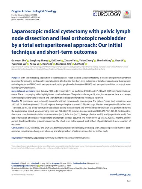 Pdf Laparoscopic Radical Cystectomy With Pelvic Lymph Node Dissection