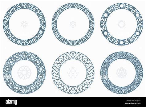 Arabic Geometric Round Patterns Set Borders Frames Vector
