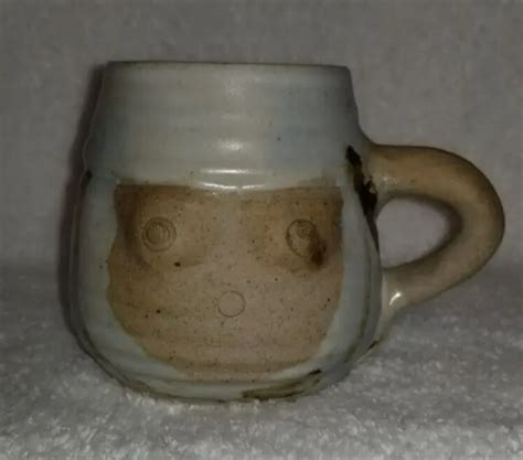 Studio Art Pottery Mug Nude Woman Bare Breasts Belly Button Arm Handle