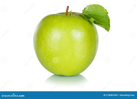 Green Apple Fruit With Leaf Isolated On A White Background Stock Photo