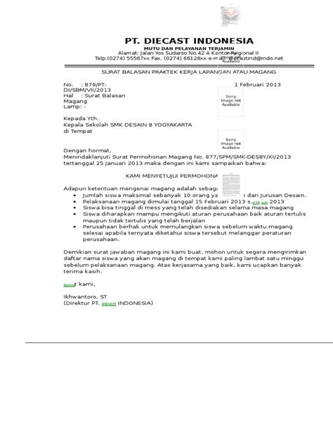 Demikianlah surat ini kami sampaikan, atas perhatian dan kerjasamanya kami ucapkan terima pimpinan. Contoh Surat Balasan Pkl Dari Kantor - Free Download Images