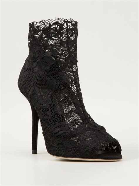 Dolce And Gabbana Peep Toe Lace Ankle Boots In Black Save 35 Lyst