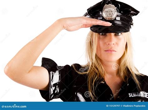 Policewoman Is Saluting Stock Image Image Of Body Blonde 15129797