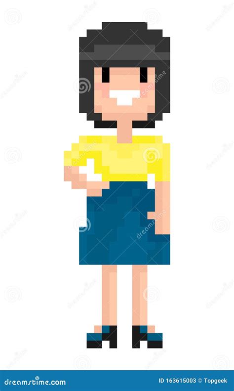 Woman Pixel Character In Dress Squared Vector Stock Vector