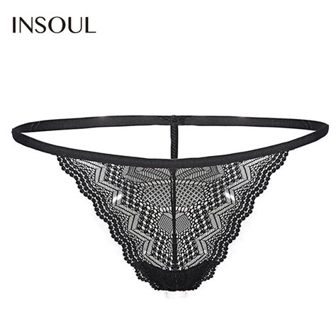Insoul 2017 New Fashion Women Black Lace Sexy Nets Trim Semi Sheer Underwear Thong Soft