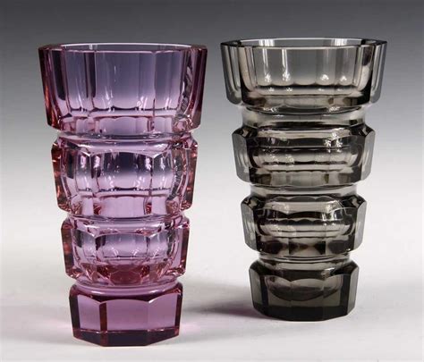 2 Moser Glass Vases Art Deco Heavy Tapered Vases