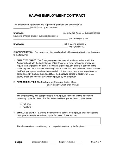 Free Hawaii Employment Contract Templates Pdf Word