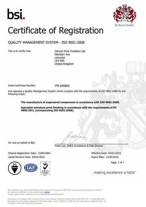 Certificate Of Registration Quality Management System Iso 90012008