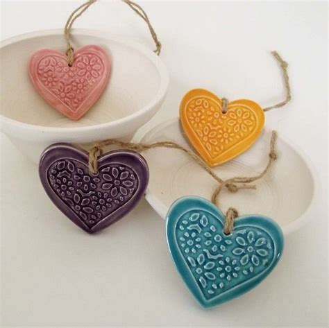 Ceramic Heart Decorations Set Of Four Heart Decorations Clay