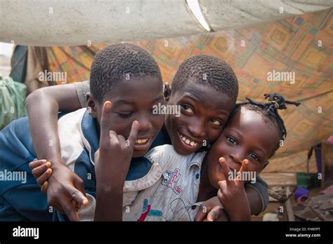 Accra Ghana January 2016 Three African Children Making The Peace