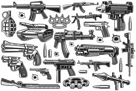 A Bundle Of Different Vector Weapons Vector Art At Vecteezy