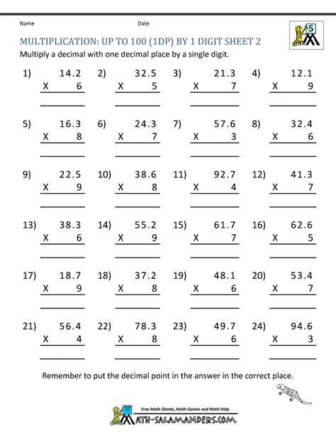 One concept that is incredibly important though, that takes a lot of practice is converting fraction to decimals and vice versa. Printable Multiplication Sheets 5th Grade