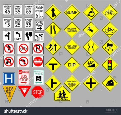 Various United States Road Signs Stock Vector Illustration