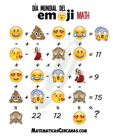 Aprende y pon a prueba tus habilidades en matemáticas. Día Mundial del emoji Math | Acertijos matematicos para ...