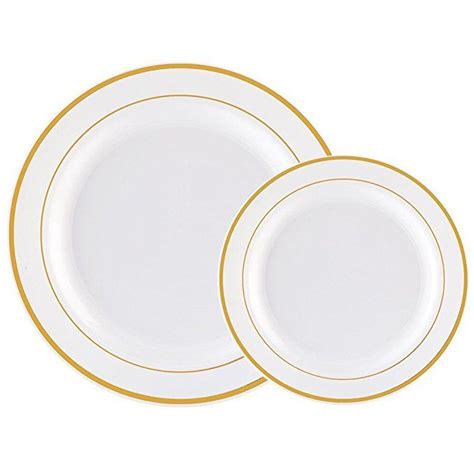 60pcs Heavyweight White With Gold Rim Wedding Party Plastic Plates