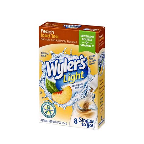 Wylers Light Singles To Go Powder Packets Water Drink Mix Peach Iced