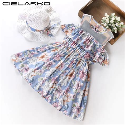 Cielarko Girls Flower Dress Cotton Summer Kids Dresses For Holiday