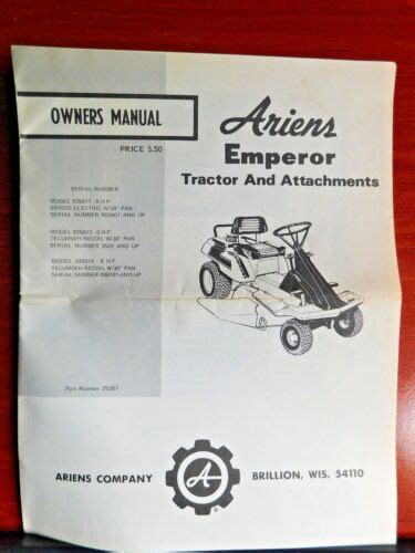 Ariens Emperor Tractor And Attachments Owner Manual 925011 925013