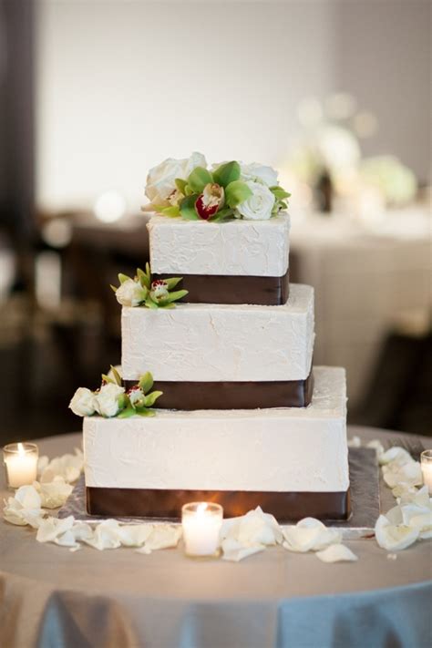 Square Wedding Cake With Brown Satin Ribbon Elizabeth Anne Designs