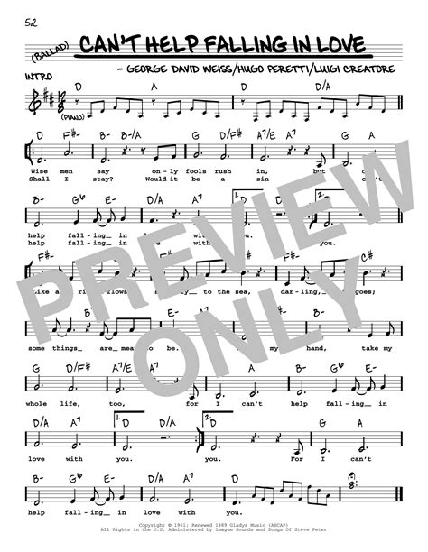 Cant Help Falling In Love Sheet Music Elvis Presley Real Book Melody Lyrics And Chords