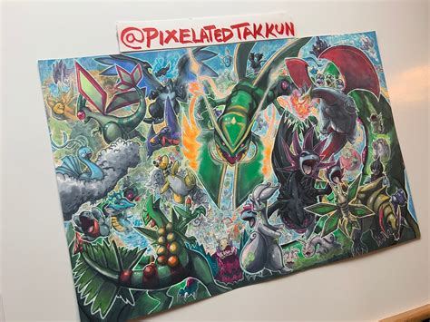 Original Painting Mega Rayquaza Pokemon Emerald Etsy
