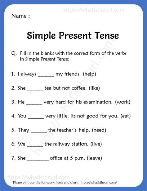 Present Tense Of Verbs Worksheets For Grade 4