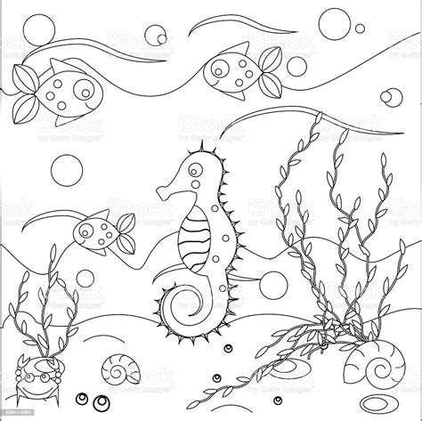 Coloring Page With Sea Scene Marine Life Theme Educational Game Stock