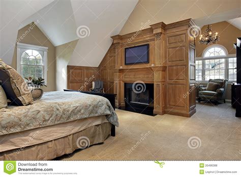 Master Bedroom With Fireplace Stock Photo Image Of Decor Fixtures