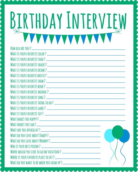 Birthday Interview Printable Printable Word Searches