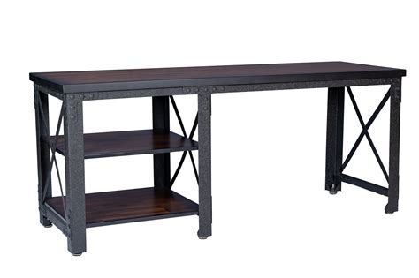 Weston 72″ Industrial Metal And Wood Desk With Shelves Duramax
