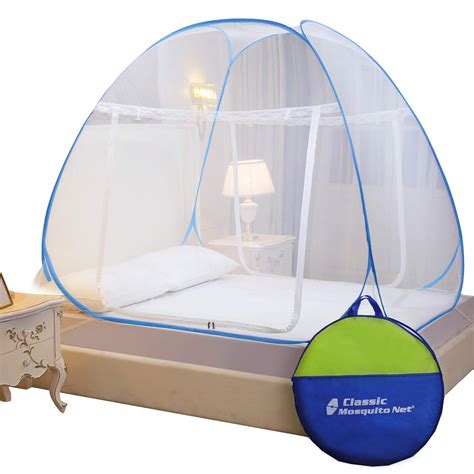 Classic Mosquito Net Double Bed King Size Polyester Foldable Blue