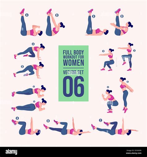 Woman Full Body Workout Fitness Aerobic And Exercises Set Vector Illustration Lunges And