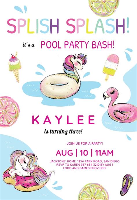 Unicorn Pool Party Invitación Para Pool Party Gratis Greetings Island