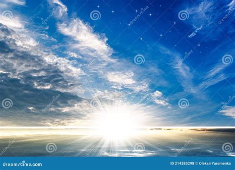 Beautiful Heavenly Landscape With The Sun In The Clouds Stock Photo