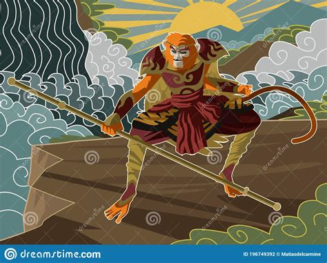 Sun Wukong The Monkey King Chinese Mythology Warrior Tale Stock Vector