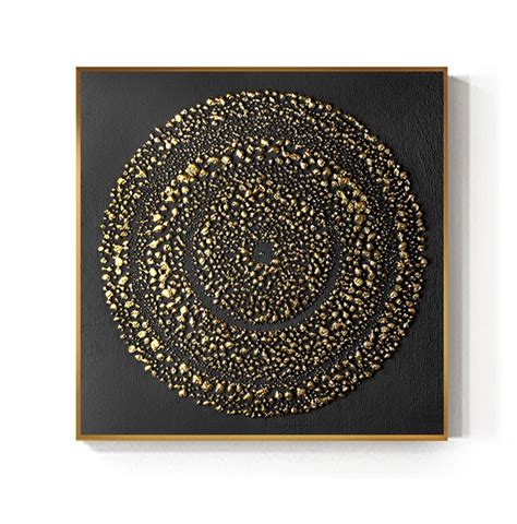 Abstract Black And Gold Burst Round Canvas Painting Fashion Poster