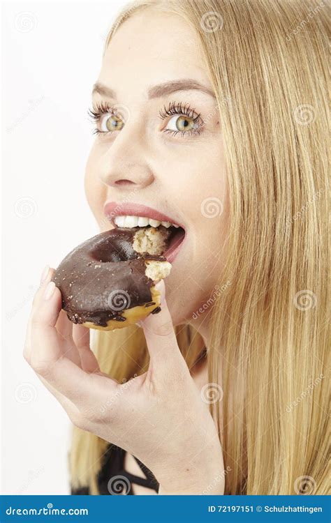 She Enjoys Her Donut Stock Image Image Of Eyes Blond 72197151