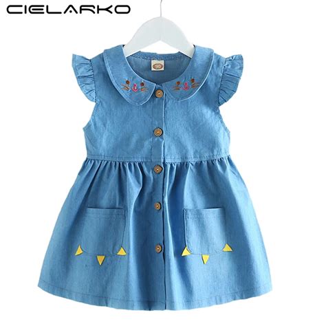 Cielarko Girls Denim Dress Cute Cotton Kids Summer Dresses Basic Casual