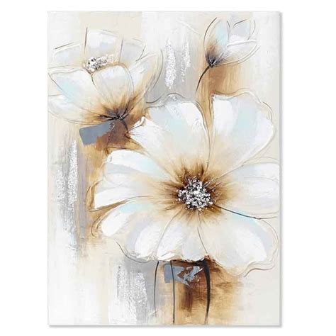 Cuadro Flores Con Pedreria Sobre Fondo Color Blanco Beige Gris Cuadro De Flores Cuadros