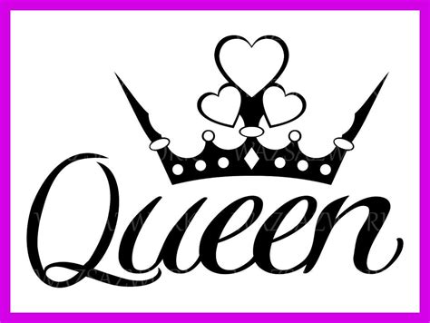 Queen With Heart Crown Svg Cut Engraving File Laser Etsy
