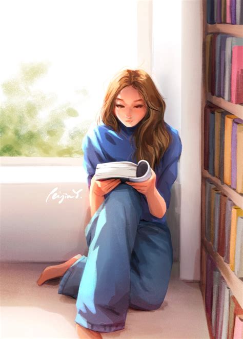 Bookworm Art Print Reading Girl Soothing Art Serenity Me Time