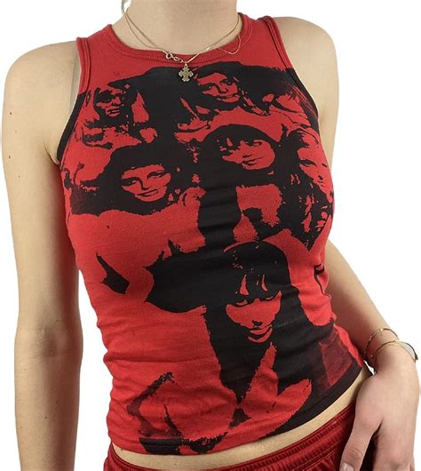 women e girls graphic tank tops vintage 90s sleeveless face portrait printed crop top y2k