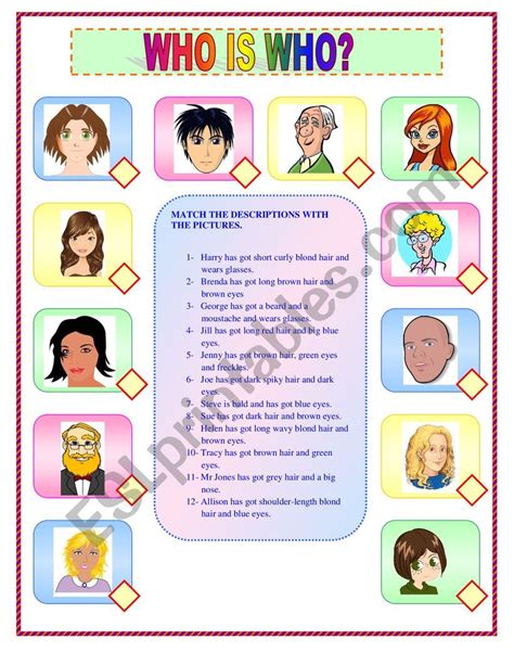 Who Is Who Esl Worksheet By Catyli