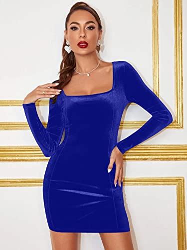 Gobles Womens Sexy Velvet Long Sleeve Bodycon Elegant Mini Party Dress Royal Blue Apparel