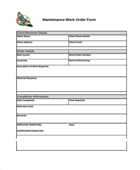 Maintenance work order template excel software csponline co. Work Order Templates - 9+ Free PDF, Format Download | Free ...