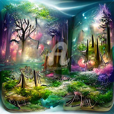 Fantasy Landscape With Magical Forest Digital Arts By Mina Nakamura