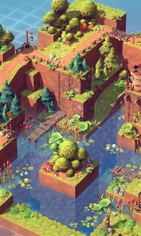 Lowpoly Isometric Pack 3d Modular Blocks Of Surfaces 5 Tiles