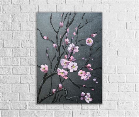 Abstract Floral Art Cherry Blossom Painting Palette Knife Etsy