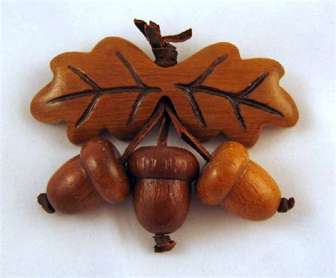 Vintage Carved Wooden Leaves Acorns Brooch 28 Wood Ts Acorn Carving