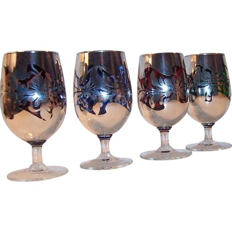 Set Of 4 Silver Overlay Colored Glass Cordials Preview Sale Now This Item Will Be 30 Off